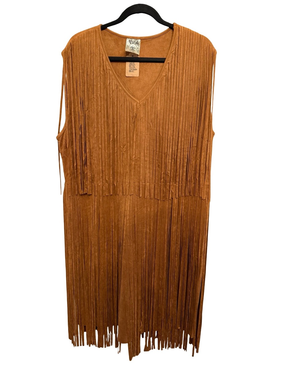 NWT Vocal Faux Suede Fringe Dress Camel Brown Boho Western Festival 3X